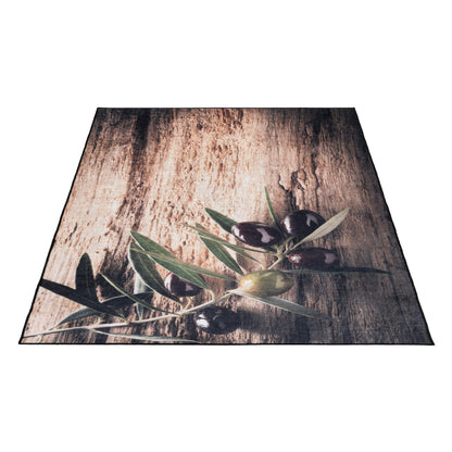 Tapis de Cuisine Antidérapant "Olives et Bois"