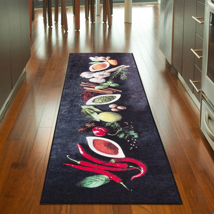 Tapis de Cuisine Antidérapant Motif Épices & Piments