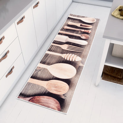 Tapis de Cuisine Antidérapant Motif Ustensiles Bois
