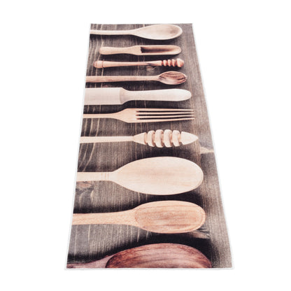 Tapis de Cuisine Antidérapant Motif Ustensiles Bois