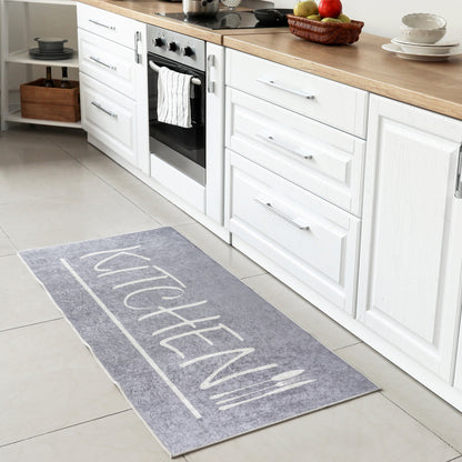 Tapis de Cuisine "KITCHEN" Gris/Blanc