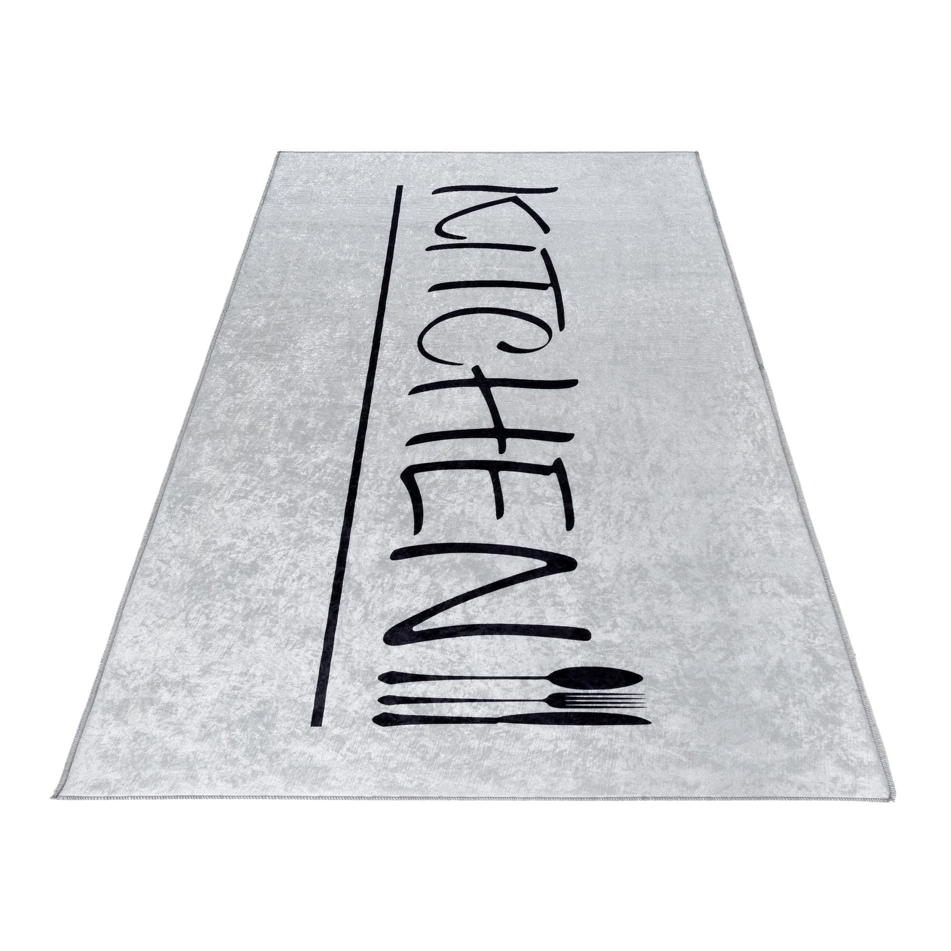 Tapis de Cuisine "KITCHEN" Gris/Noir