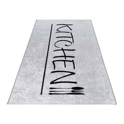 Tapis de Cuisine "KITCHEN" Gris/Noir