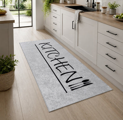 Tapis de Cuisine "KITCHEN" Gris/Noir
