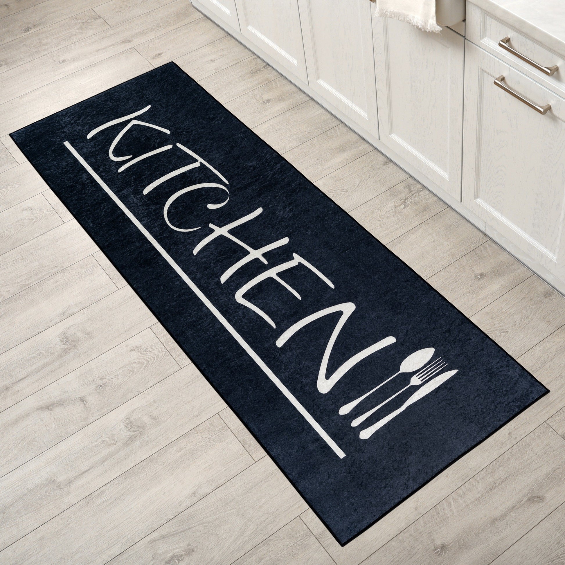 Tapis de Cuisine "KITCHEN" Noir