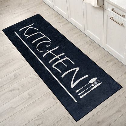 Tapis de Cuisine "KITCHEN" Noir