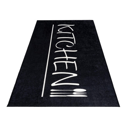 Tapis de Cuisine "KITCHEN" Noir