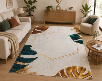 Tapis Salon Tropical avec Feuilles