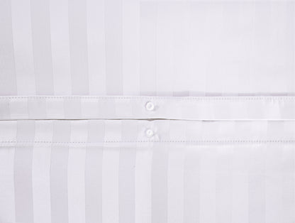 Parure de Lit Satin en Microfibre - Rayures Tissées - Blanc